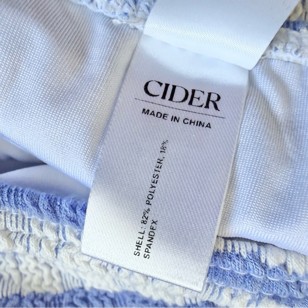 NWT Cider Textured Stripe Bikini Set Medium Blue White Tie Front Top & Bottoms - Picture 5 of 7